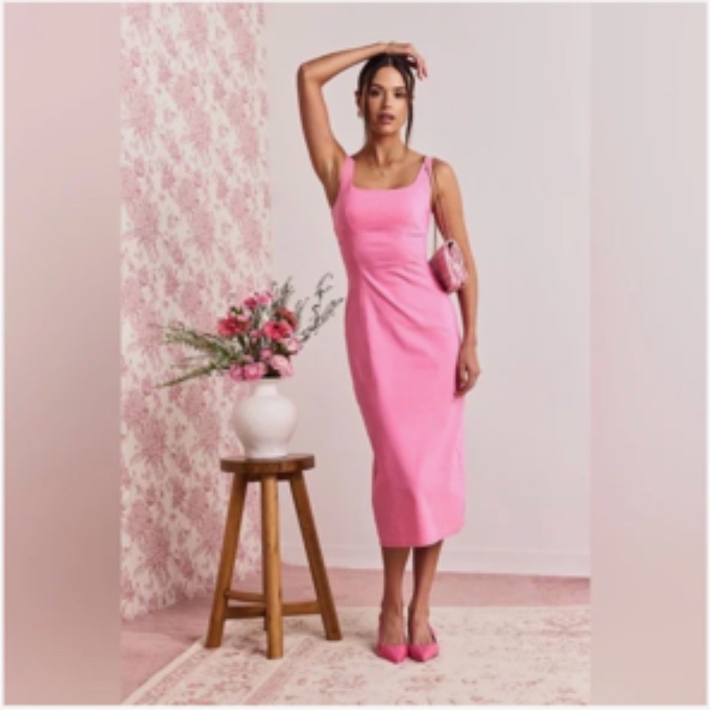 NWT Francesca’s Miley Square Neck Pink Midi Dress -Size M